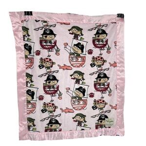 My Blankee Security Blanket Pink Minky Dot Plush Satin Trim Lovey Pirate Print